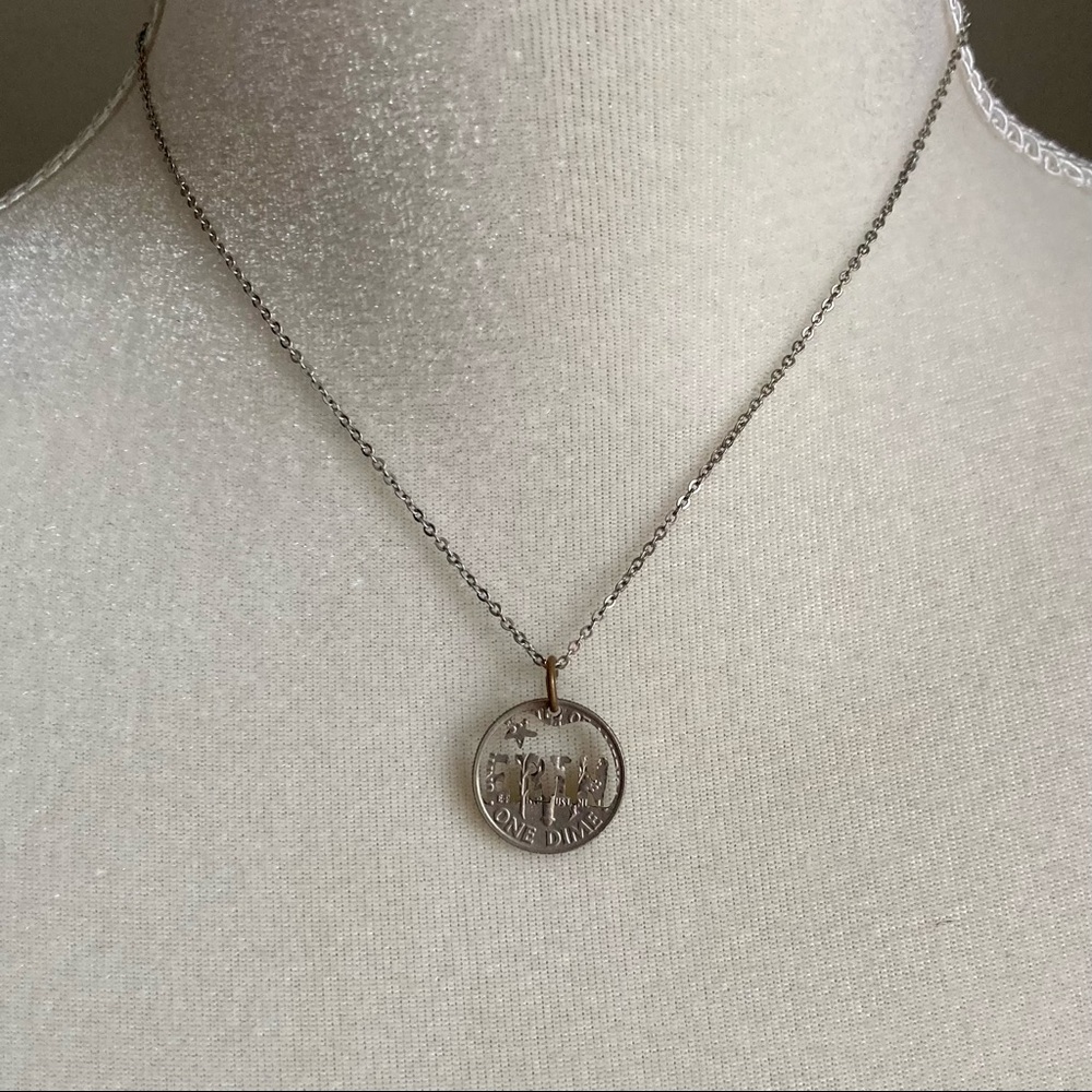 Vintage Dime Necklace Laser Cut “Erin” & Star